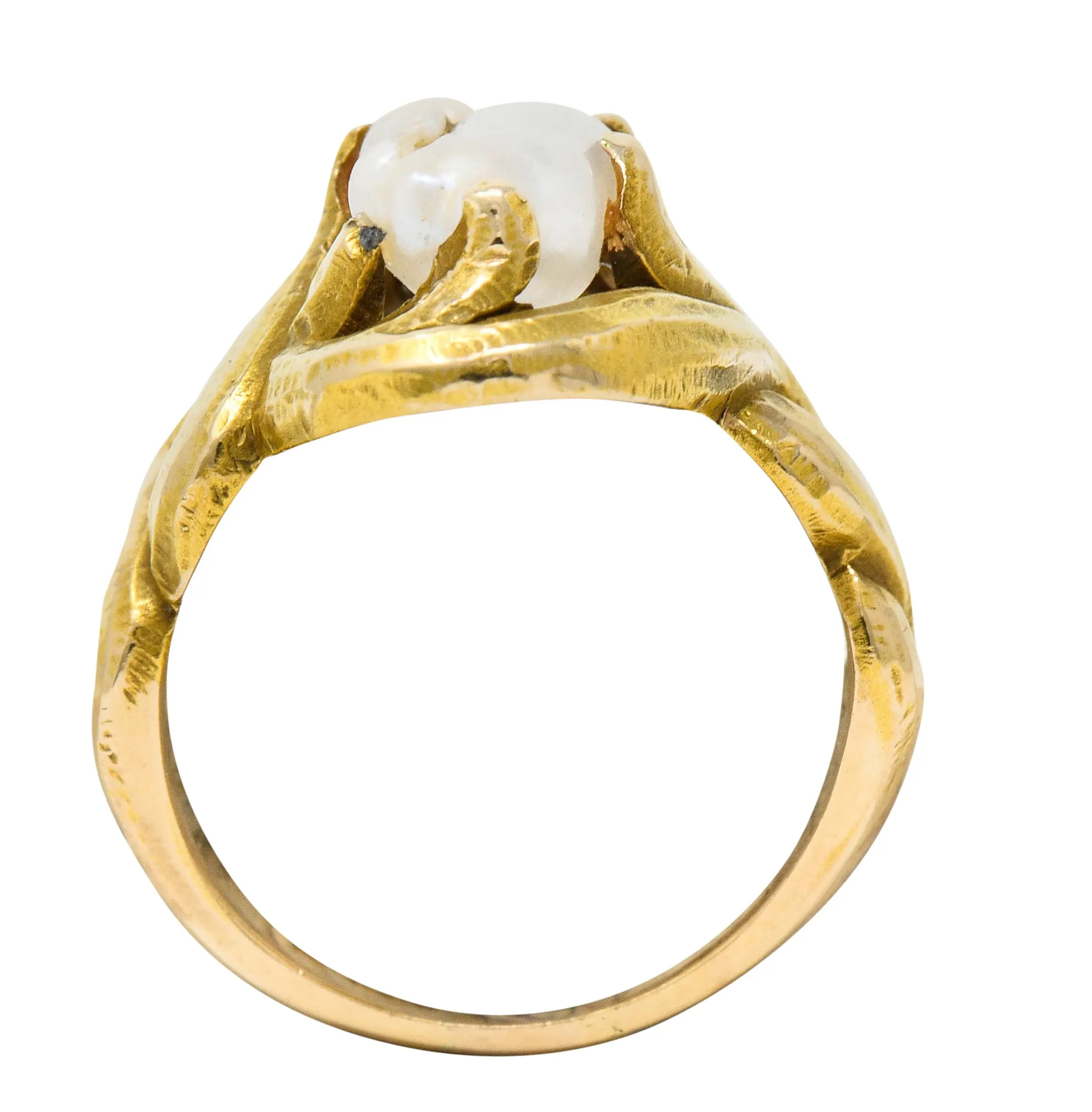 Art Nouveau Baroque Pearl 14 Karat Gold Whiplash Ring