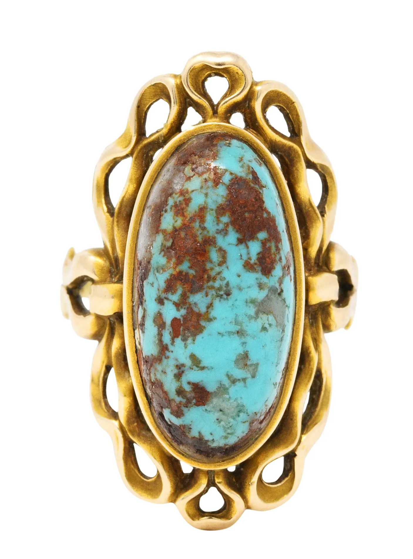 Art Nouveau Turquoise 14 Karat Yellow Gold Cabochon Ring