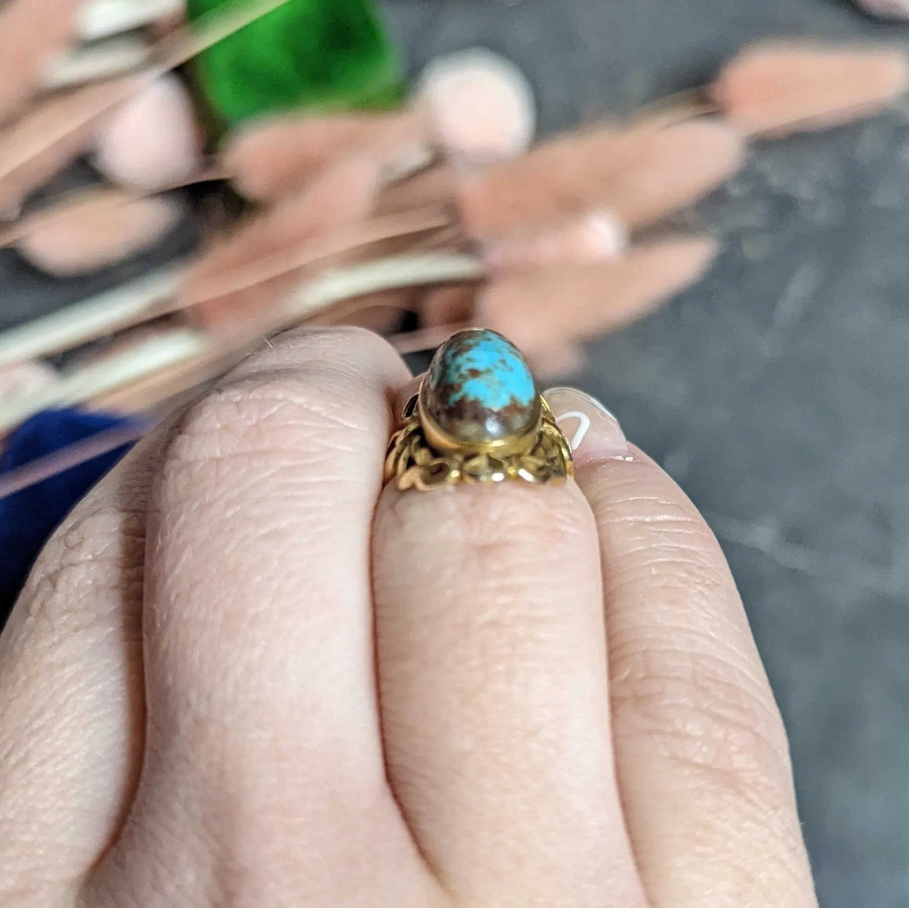 Art Nouveau Turquoise 14 Karat Yellow Gold Cabochon Ring