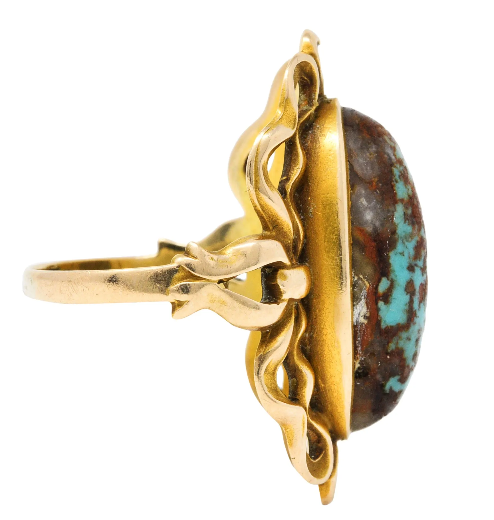 Art Nouveau Turquoise 14 Karat Yellow Gold Cabochon Ring