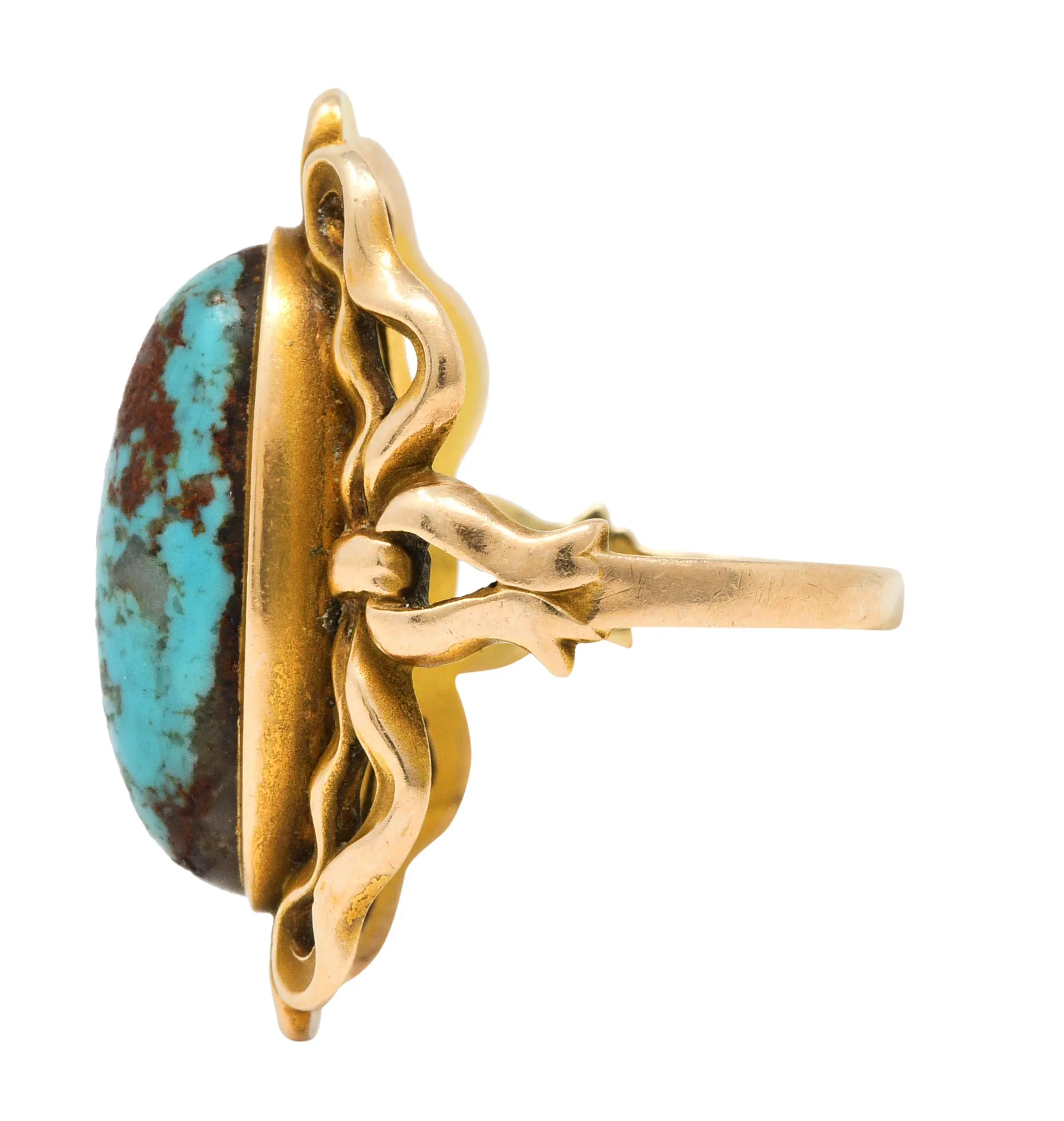 Art Nouveau Turquoise 14 Karat Yellow Gold Cabochon Ring