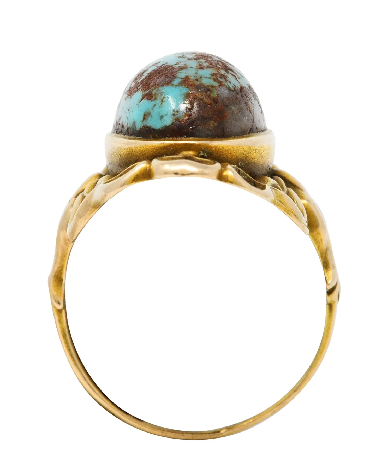 Art Nouveau Turquoise 14 Karat Yellow Gold Cabochon Ring