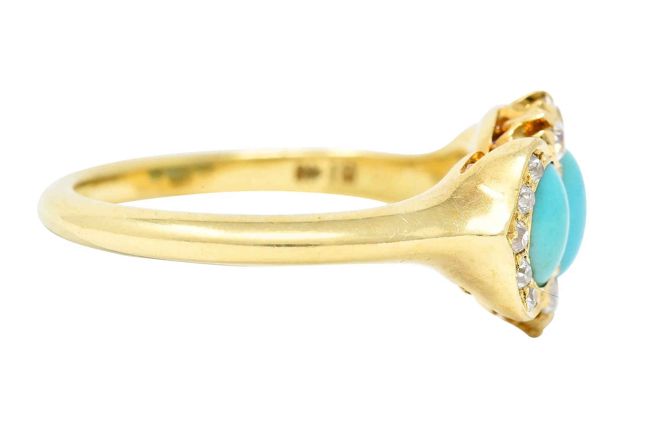 Art Nouveau Turquoise Cabochon Old Mine Cut Diamond 18 Karat Yellow Gold Antique Cluster Jones & Woodland Co. Ring