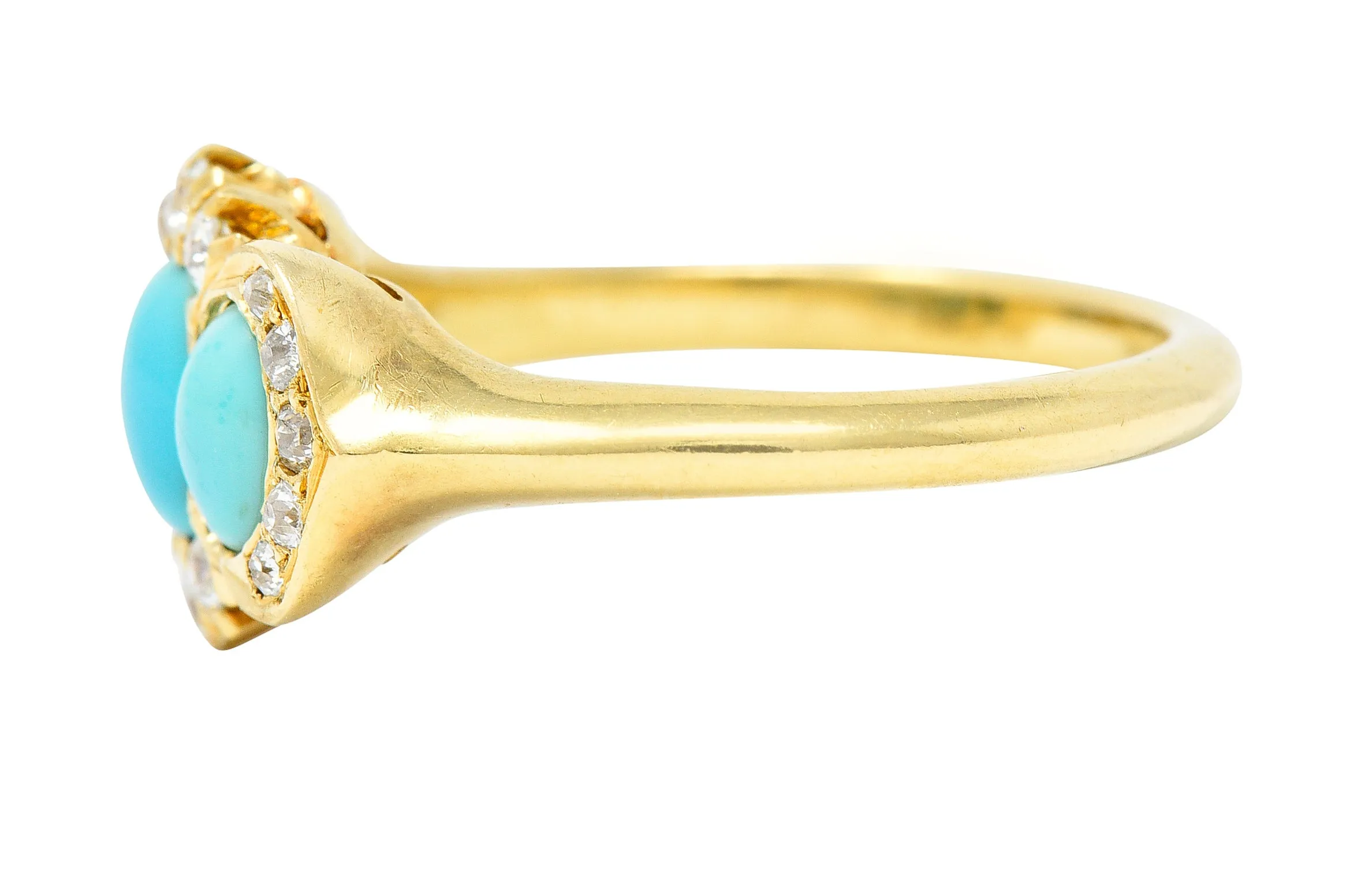 Art Nouveau Turquoise Cabochon Old Mine Cut Diamond 18 Karat Yellow Gold Antique Cluster Jones & Woodland Co. Ring