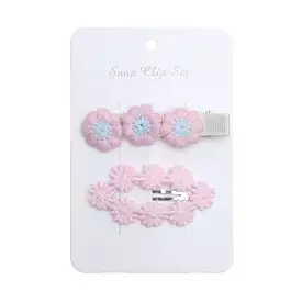 Baby Girl Floral Embroidered Snap Hair Clip Set in Fairy Floss