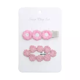 Baby Girl Floral Embroidered Snap Hair Clip Set in Flamingo