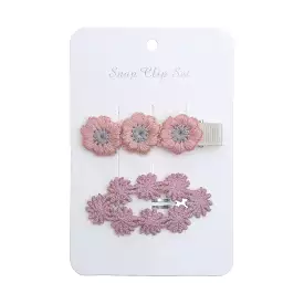 Baby Girl Floral Embroidered Snap Hair Clip Set in Orchid