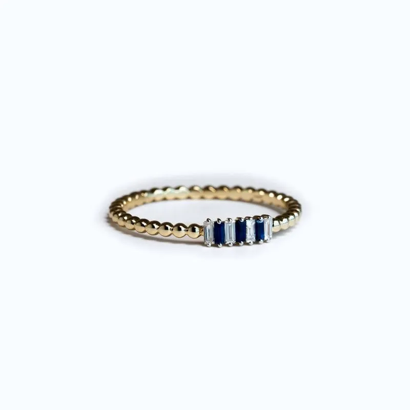 BAGUETTE CUT DIAMOND & SAPPHIRE RING