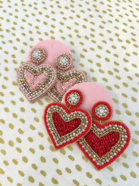 Beating Heart Beaded Dangle Earrings