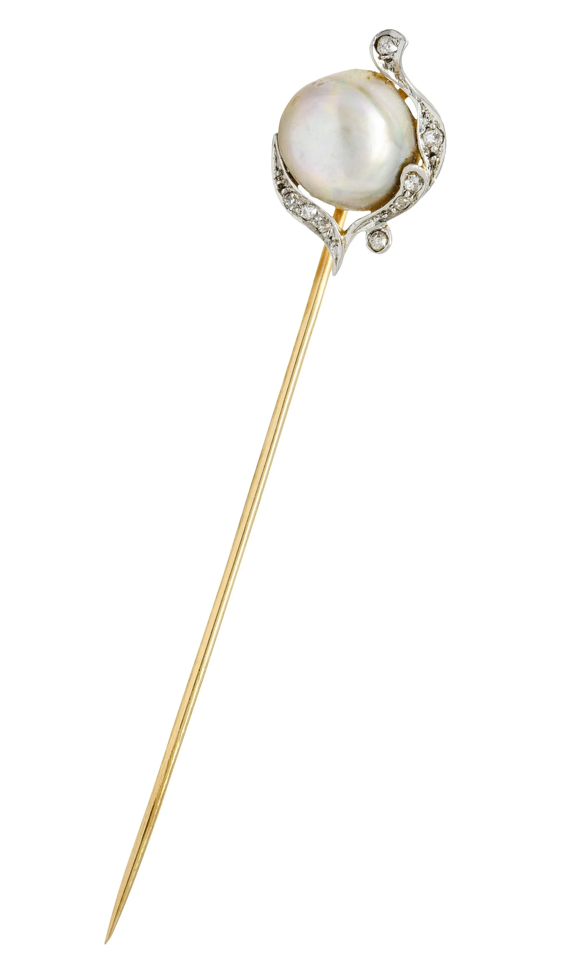 Black Starr & Frost Diamond Baroque Pearl Platinum-Topped 18 Karat Gold Stickpin