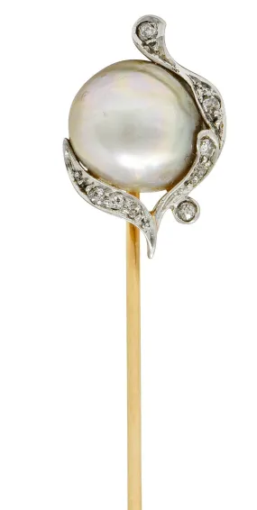 Black Starr & Frost Diamond Baroque Pearl Platinum-Topped 18 Karat Gold Stickpin