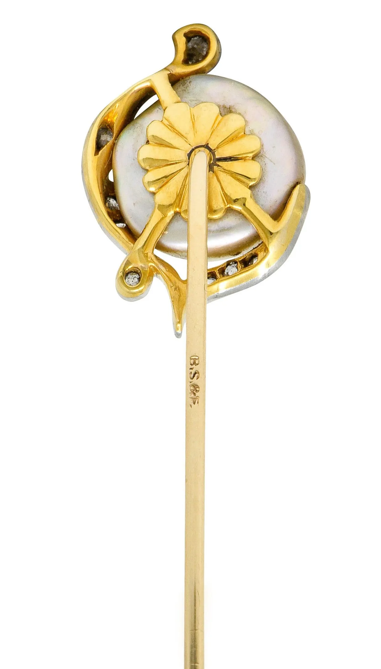 Black Starr & Frost Diamond Baroque Pearl Platinum-Topped 18 Karat Gold Stickpin