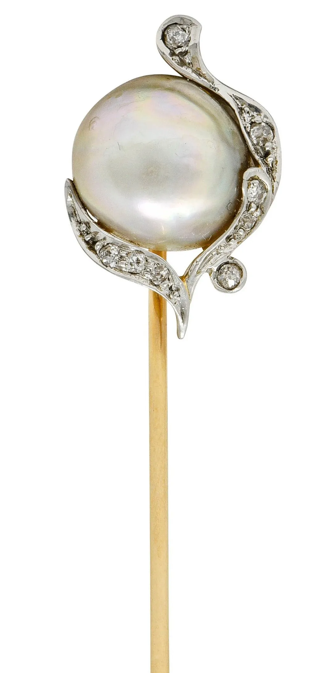 Black Starr & Frost Diamond Baroque Pearl Platinum-Topped 18 Karat Gold Stickpin