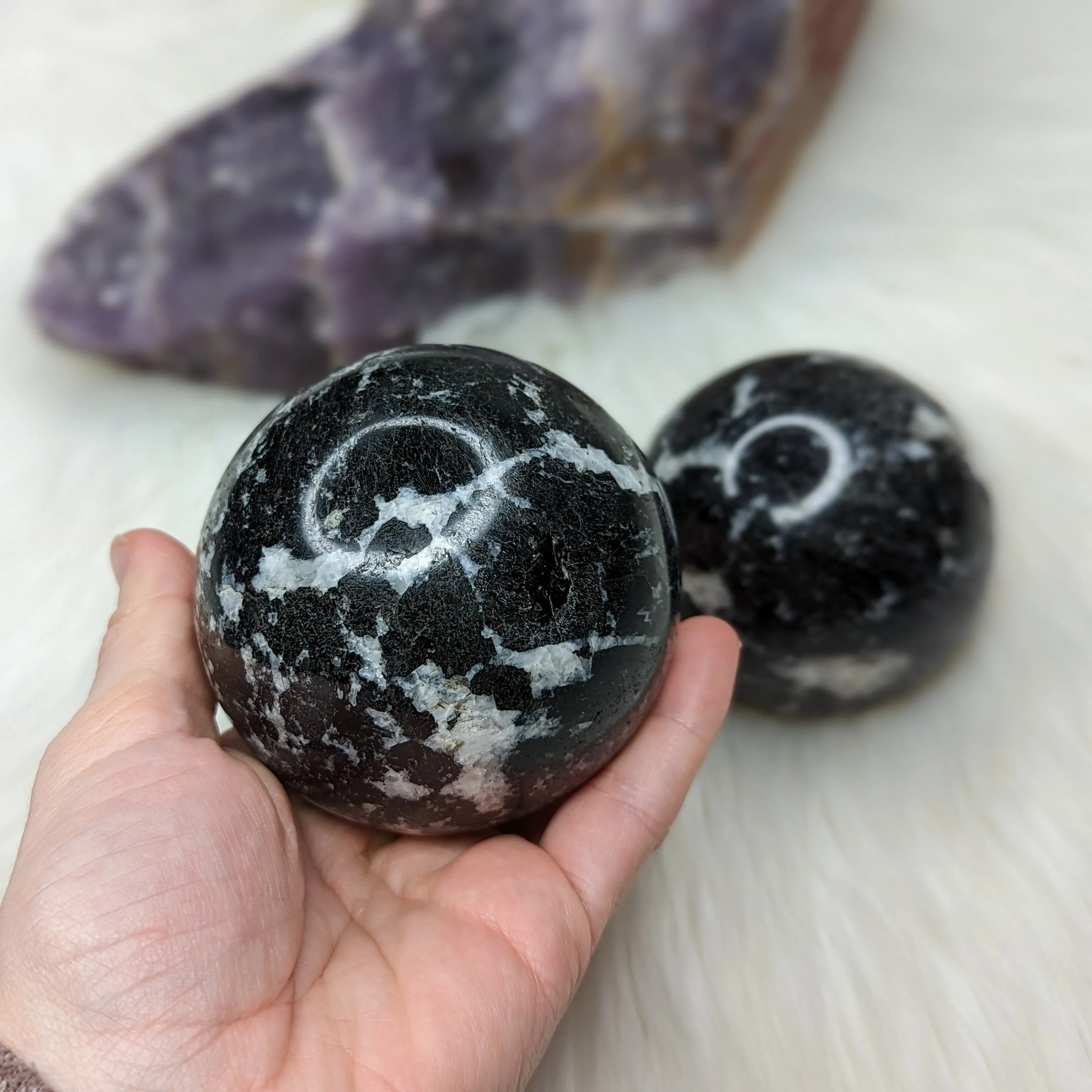 Black Tourmaline with Quartz Sphere Carving ~ Large