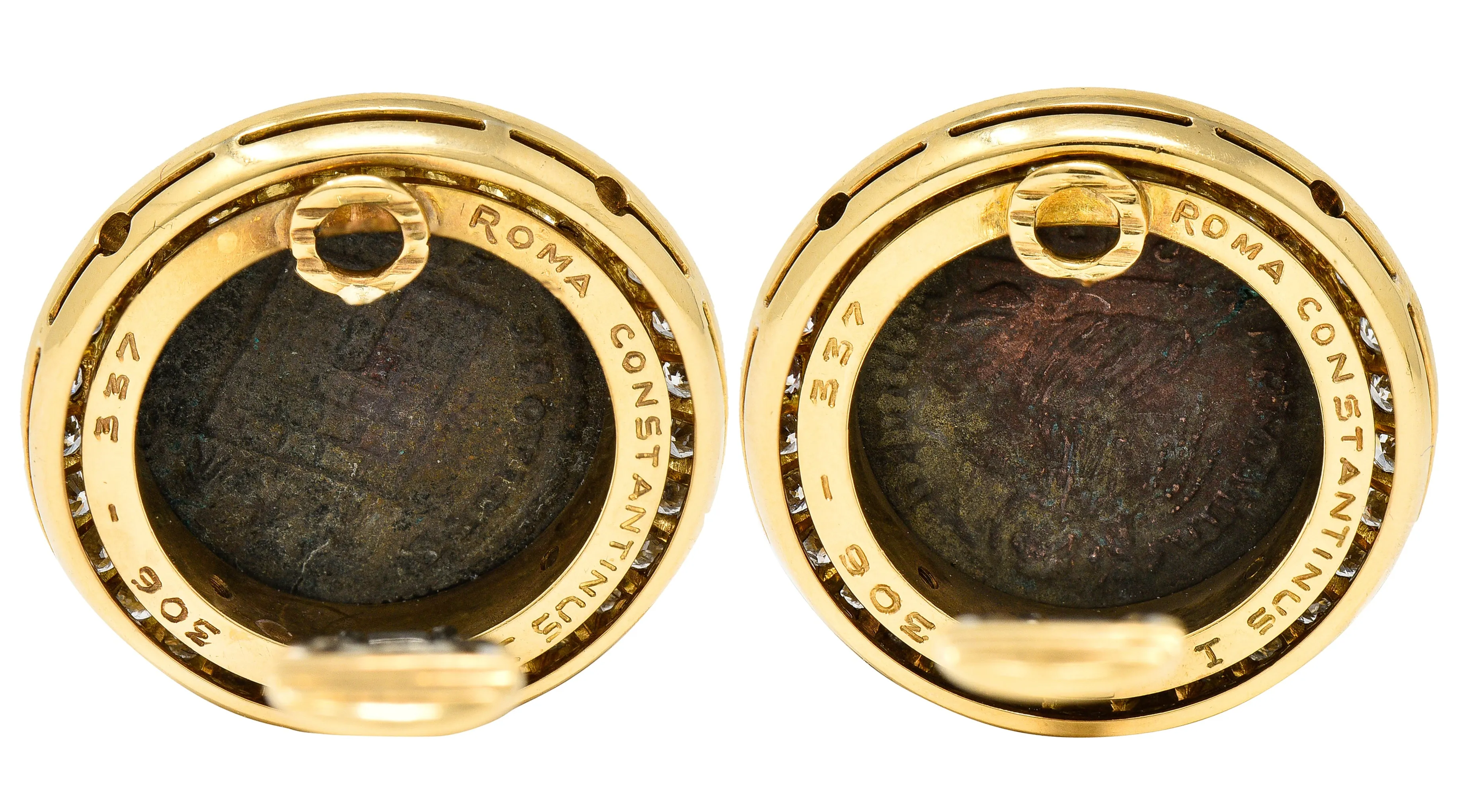 Bulgari 3.60 CTW Diamond Ancient Coin 18 Karat Gold Constantine Monete Ear-Clip Earrings