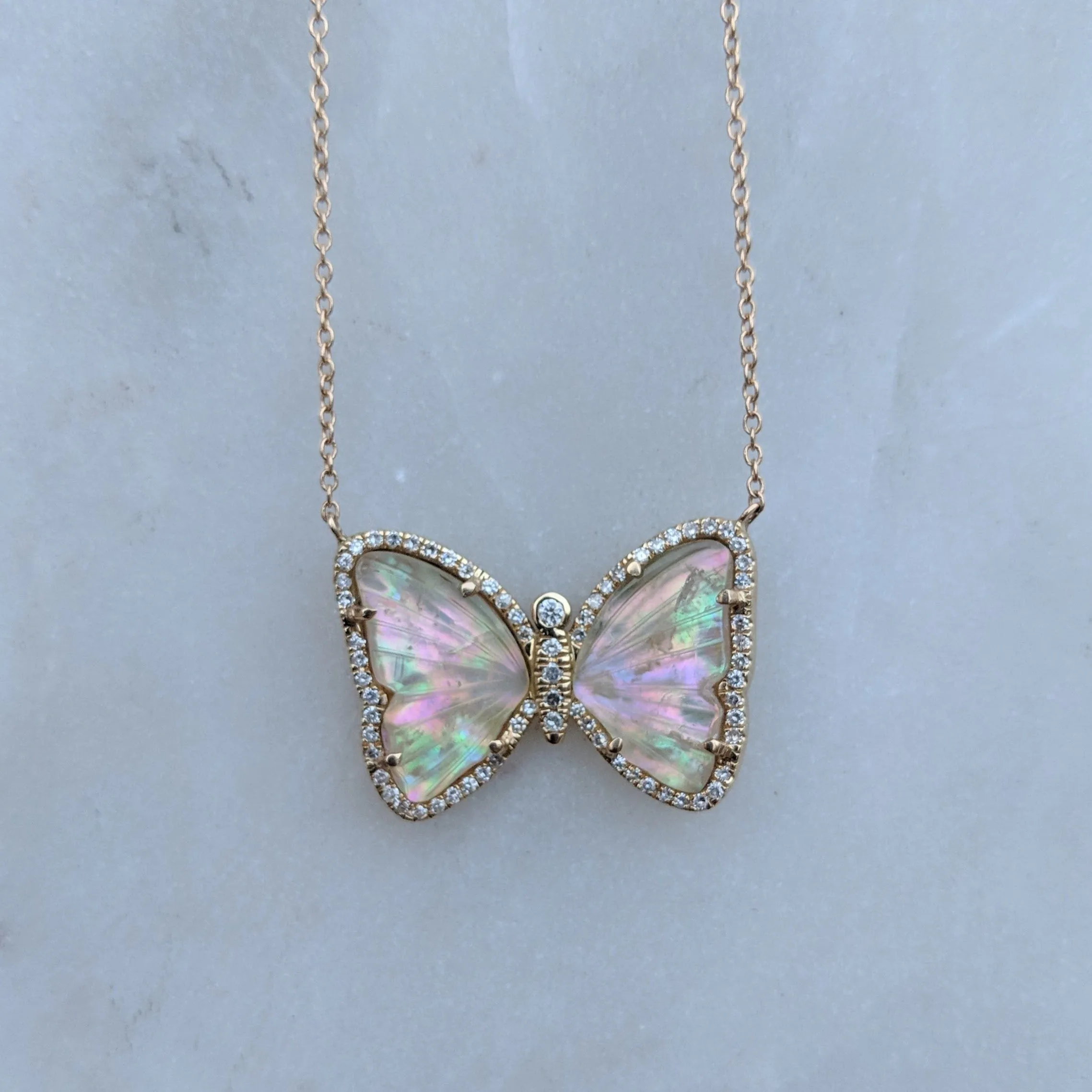 Butterfly Necklace With Tourmaline and Pearl