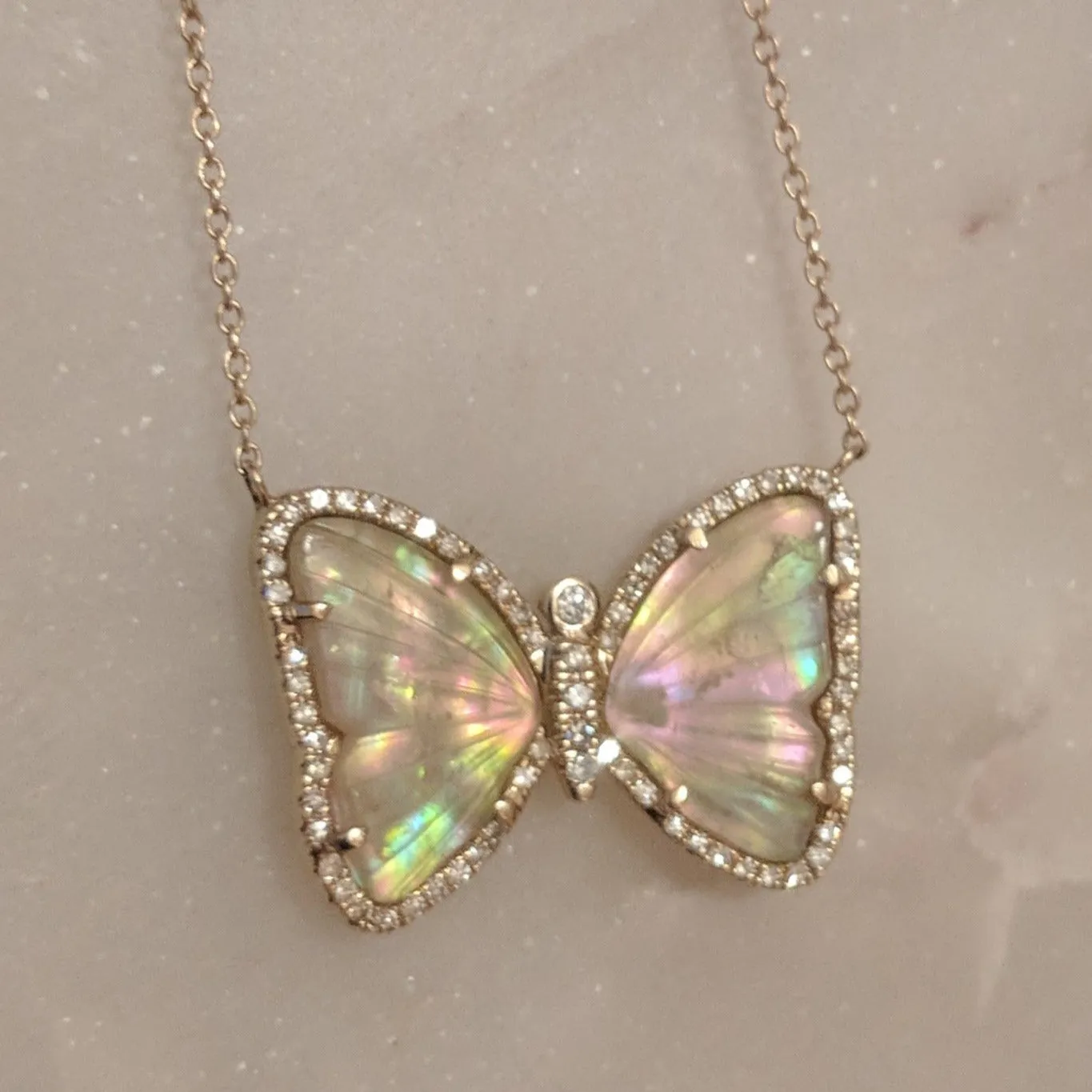 Butterfly Necklace With Tourmaline and Pearl