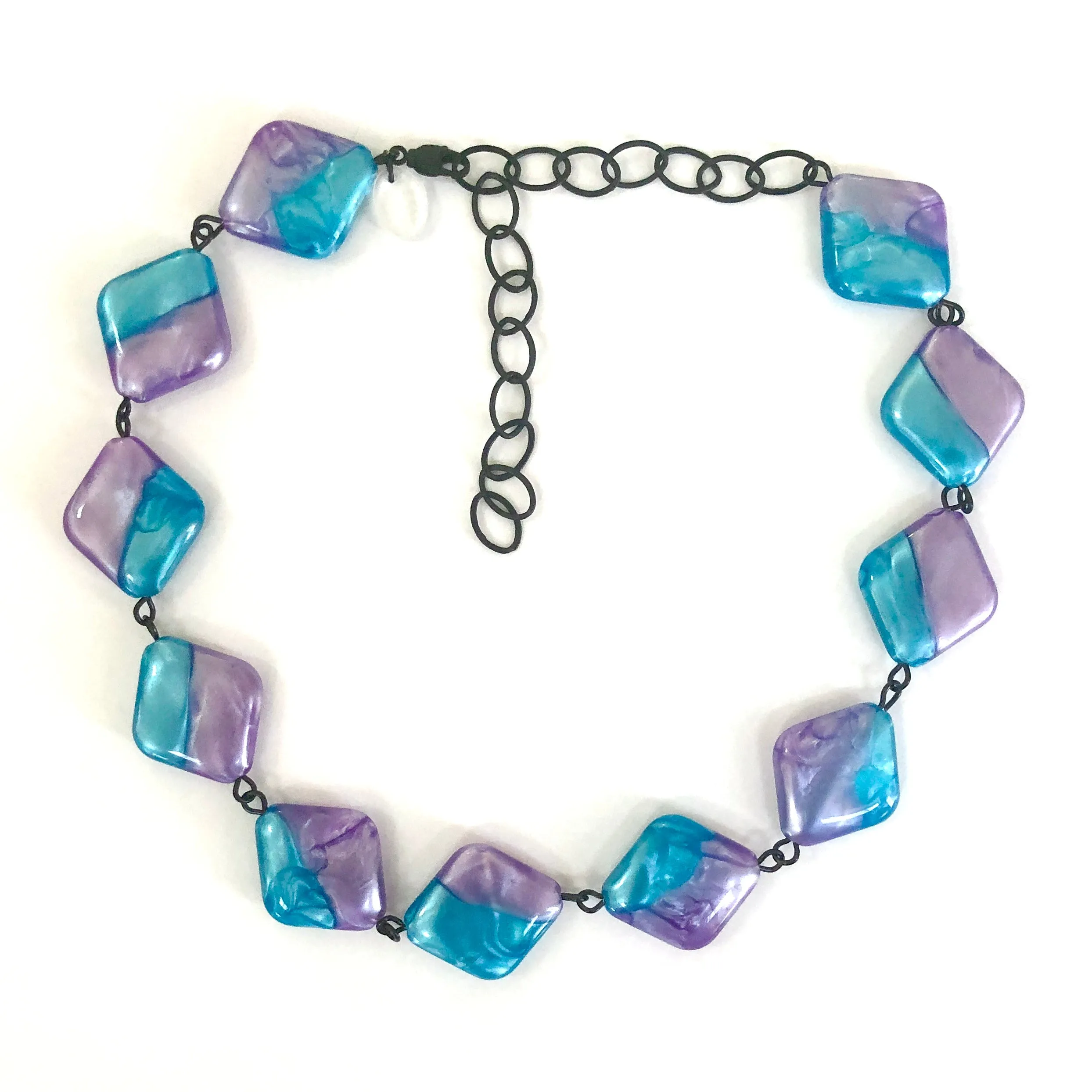 Caribbean Blue & Purple Aura Glow Beaded Amelia Necklace