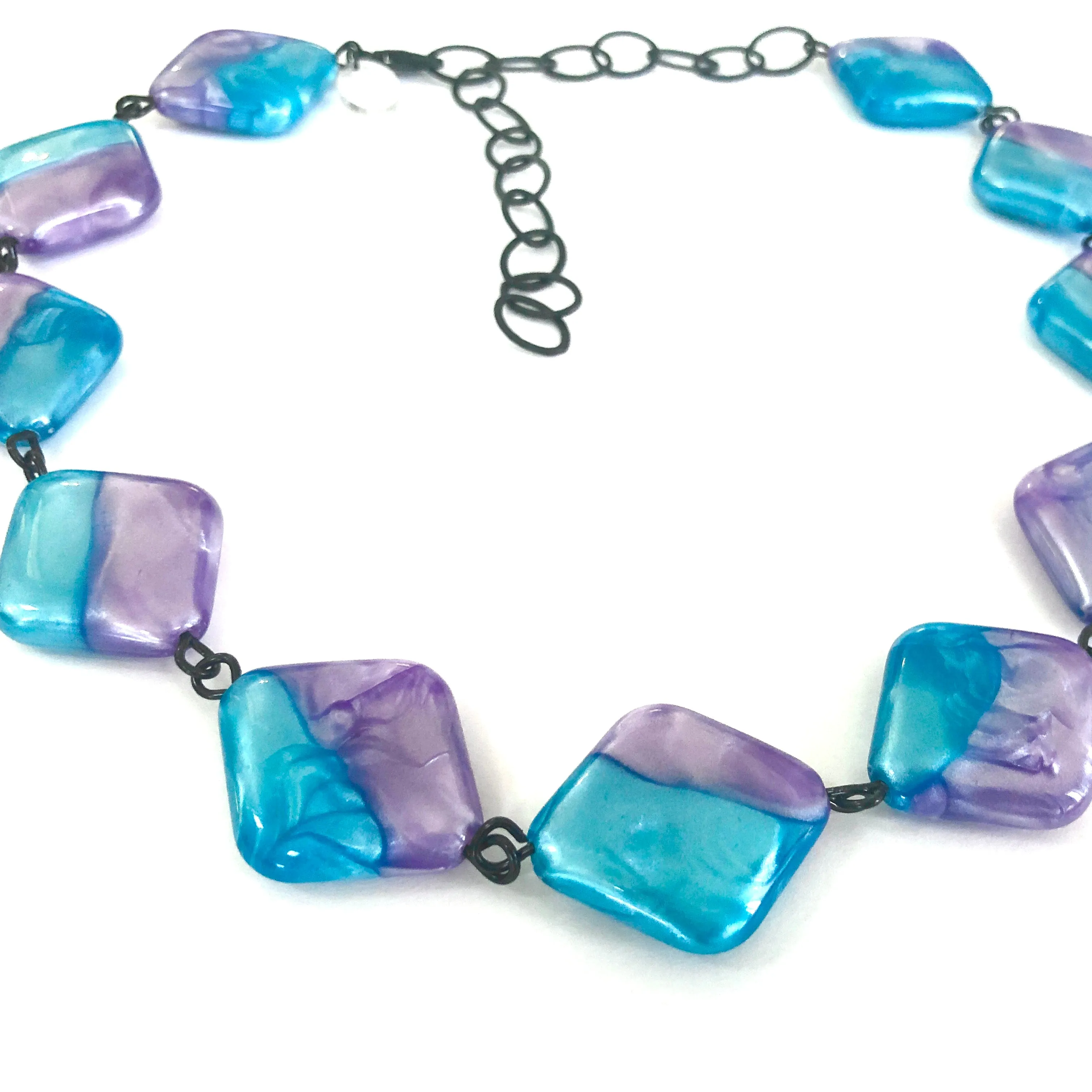 Caribbean Blue & Purple Aura Glow Beaded Amelia Necklace