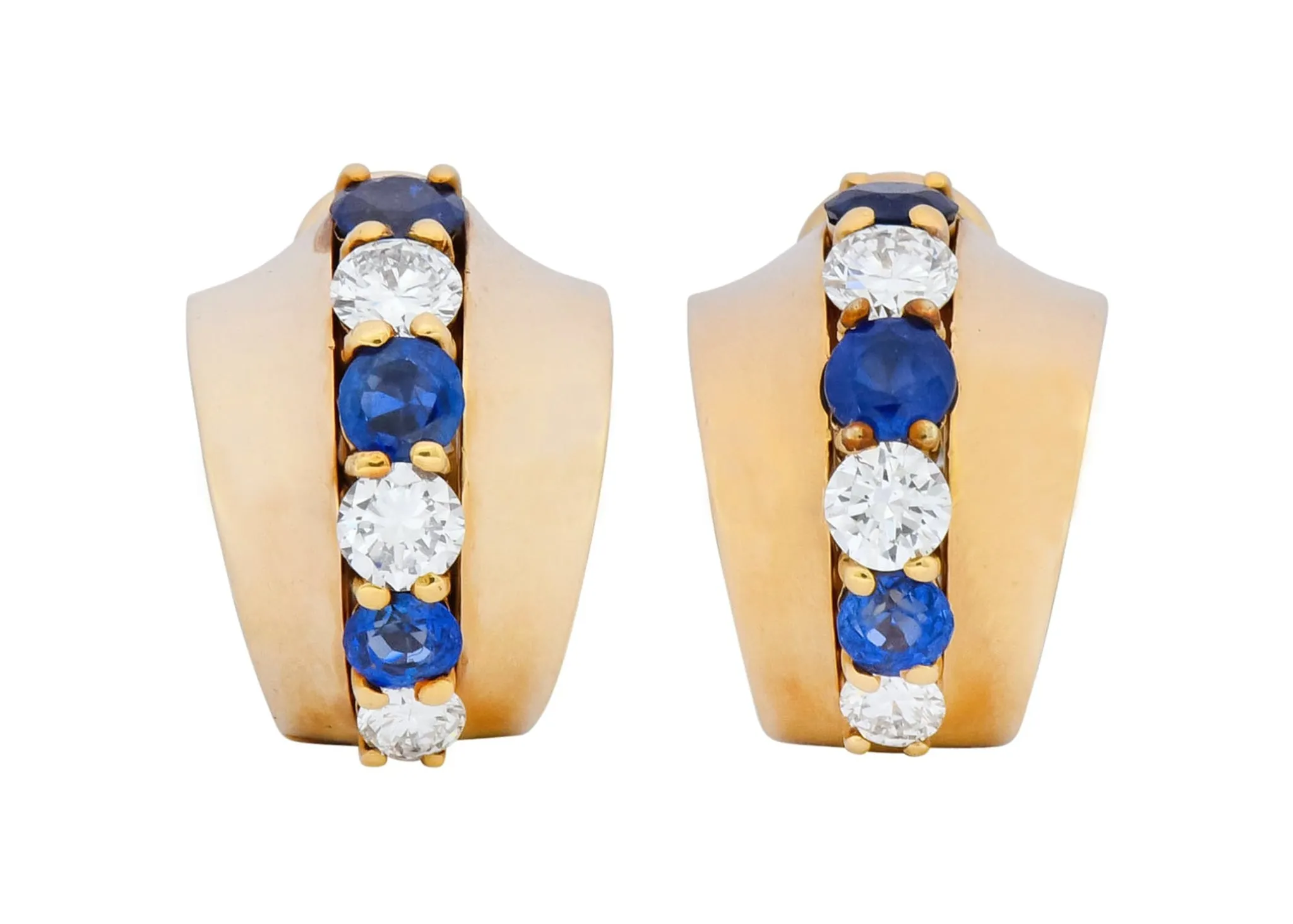 Cartier Diamond Sapphire 14 Karat Gold Huggie Ear-Clip Earrings