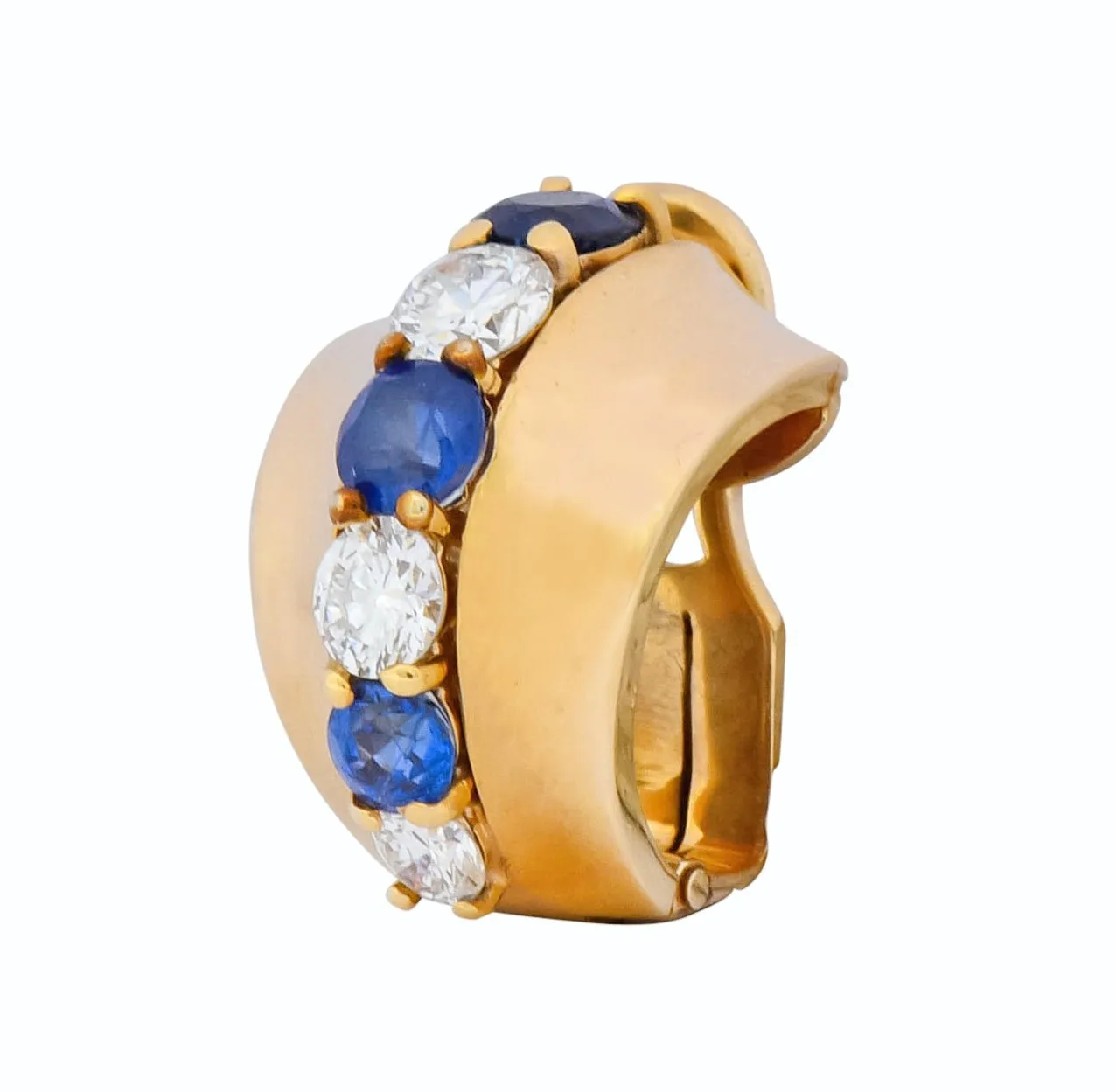 Cartier Diamond Sapphire 14 Karat Gold Huggie Ear-Clip Earrings