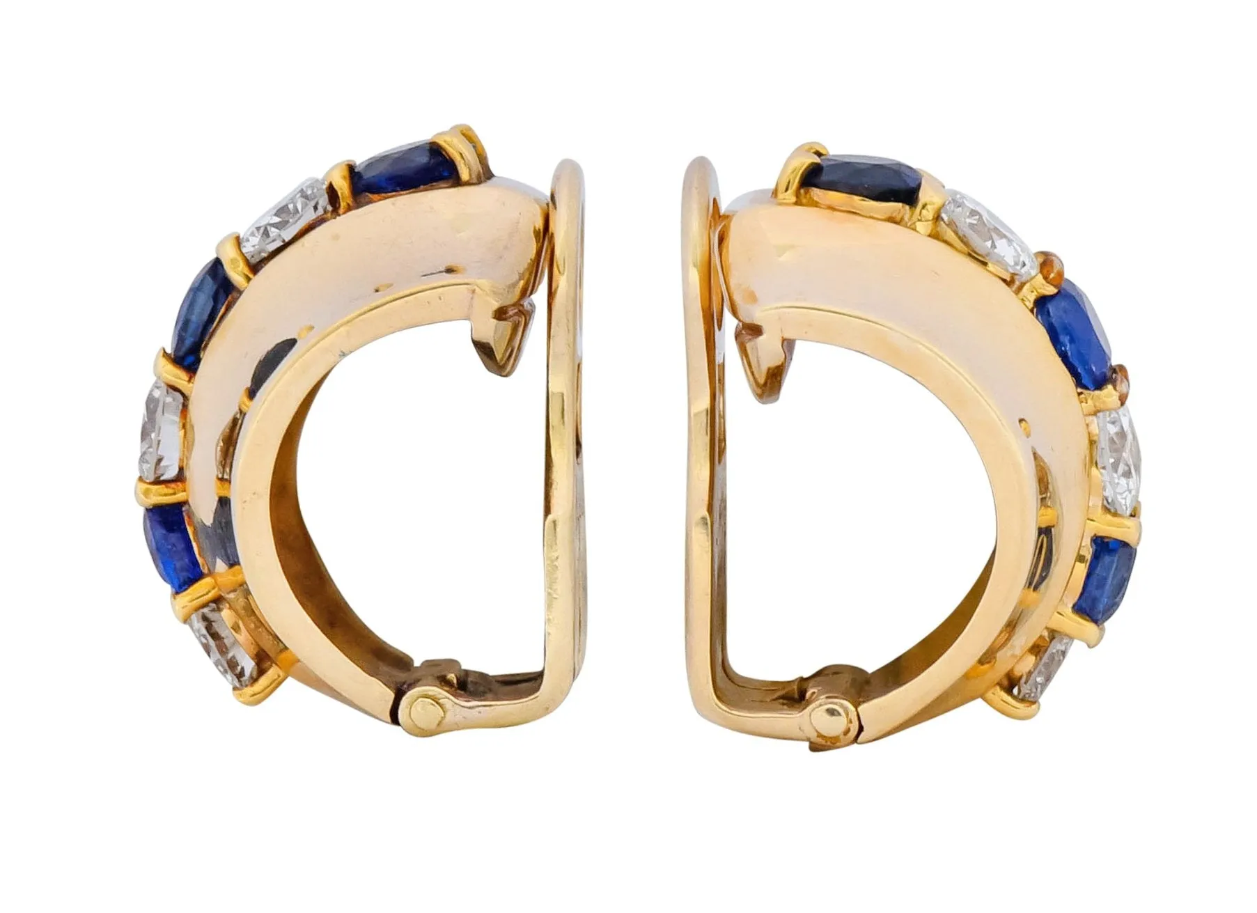 Cartier Diamond Sapphire 14 Karat Gold Huggie Ear-Clip Earrings