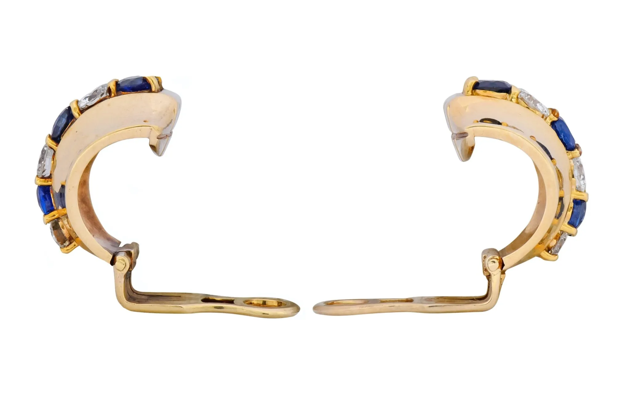 Cartier Diamond Sapphire 14 Karat Gold Huggie Ear-Clip Earrings