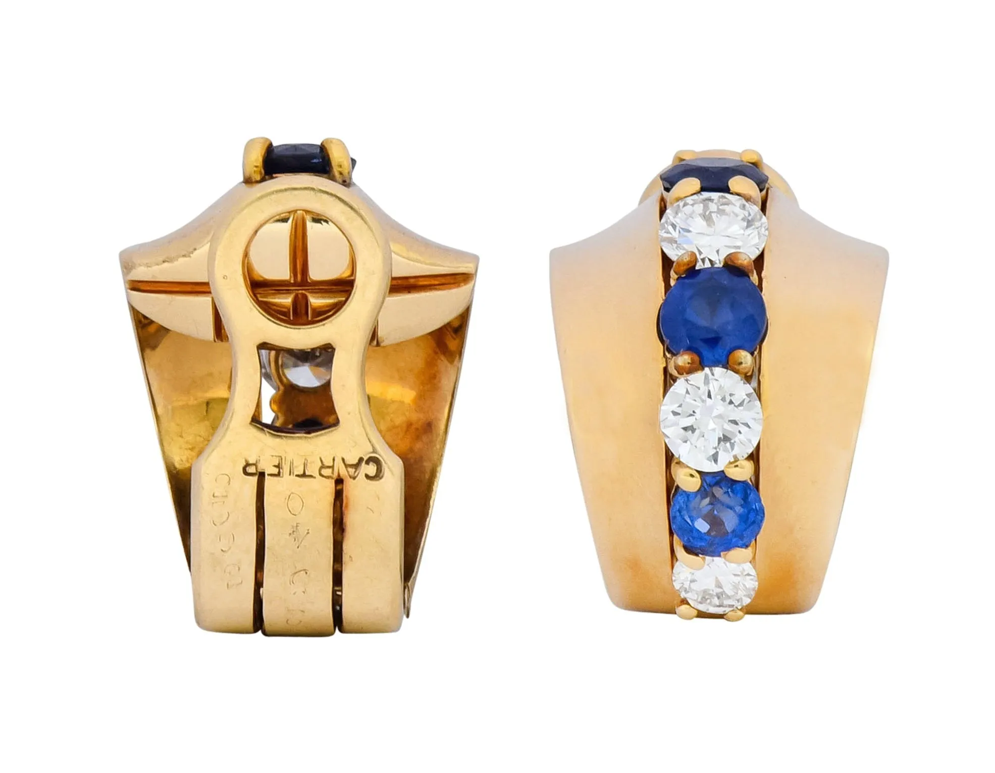 Cartier Diamond Sapphire 14 Karat Gold Huggie Ear-Clip Earrings