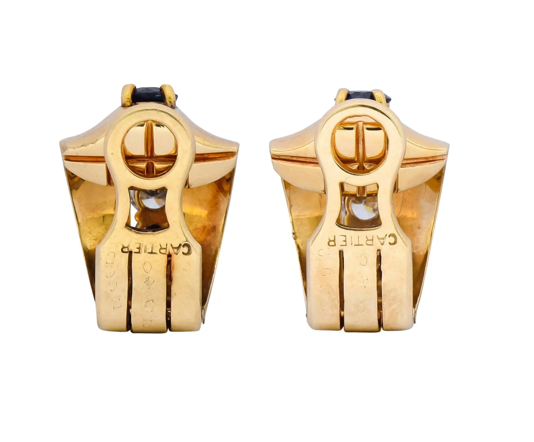 Cartier Diamond Sapphire 14 Karat Gold Huggie Ear-Clip Earrings