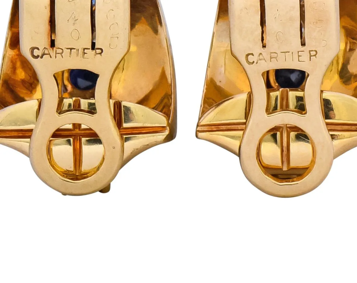 Cartier Diamond Sapphire 14 Karat Gold Huggie Ear-Clip Earrings