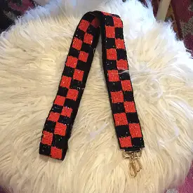 Checkered Beaded Strap - Red/Black