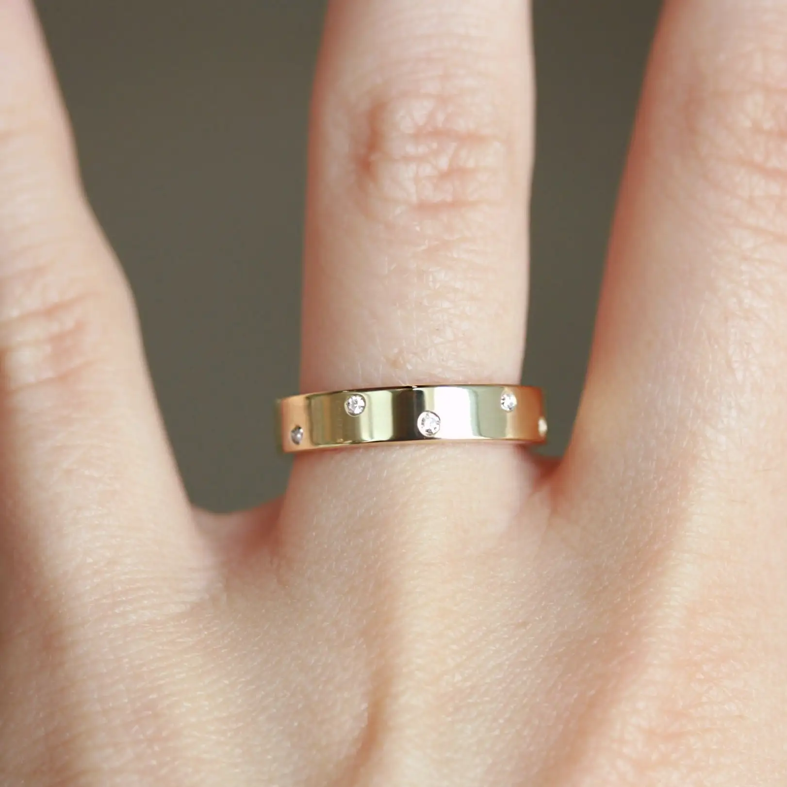 Chunky Wedding Band & Off-Centered Diamonds