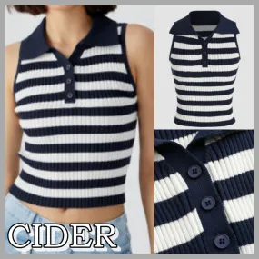 Cider  |Short Stripes Casual Style Sleeveless Plain