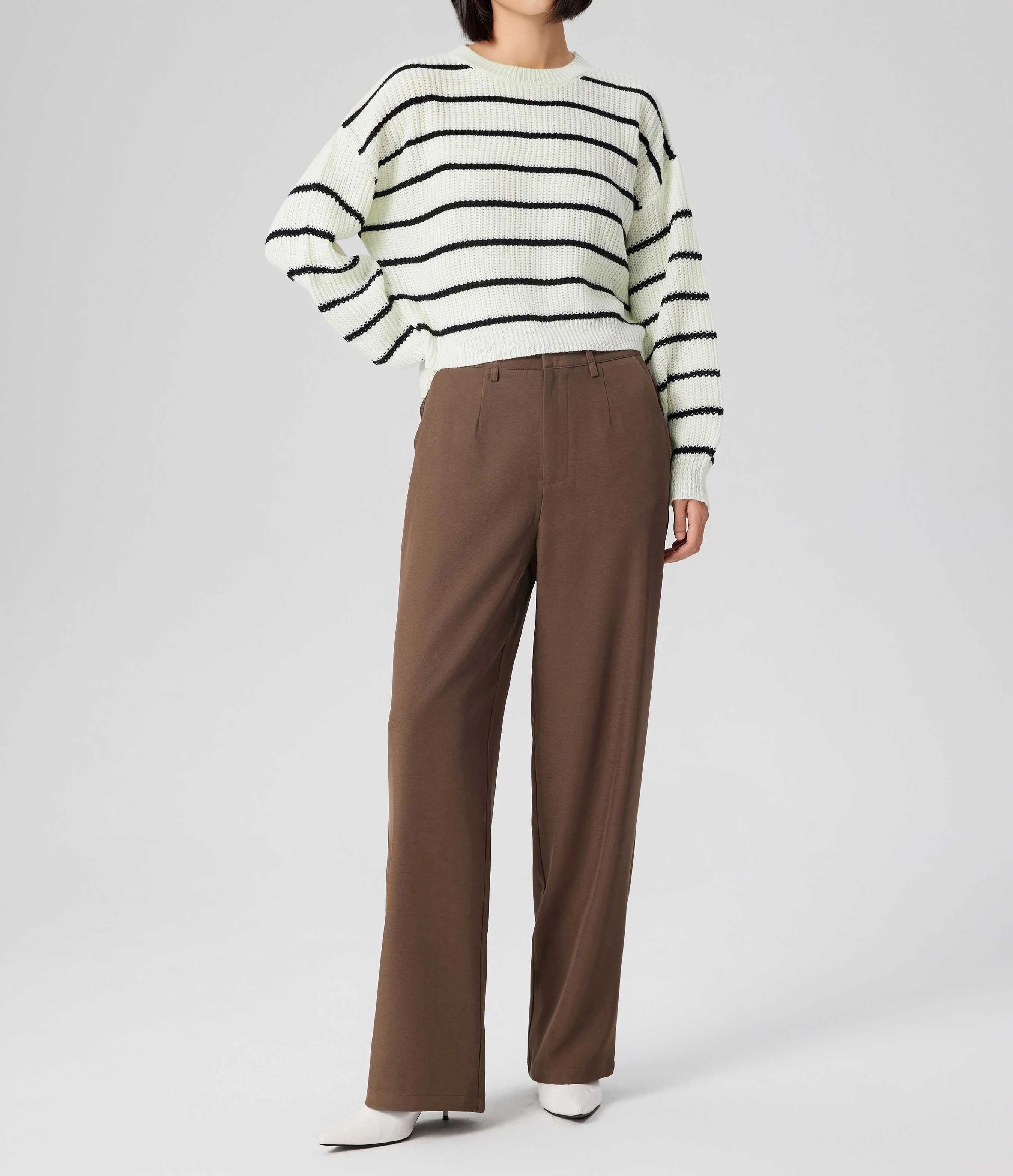 Cider  |Stripes Casual Style U-Neck Long Sleeves V-neck & Crew neck