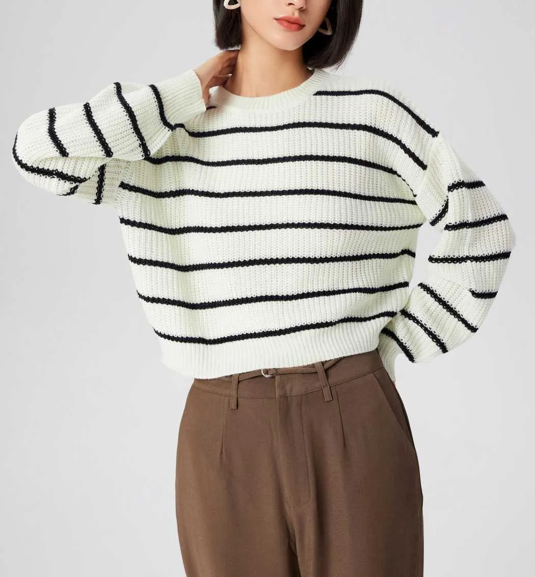 Cider  |Stripes Casual Style U-Neck Long Sleeves V-neck & Crew neck