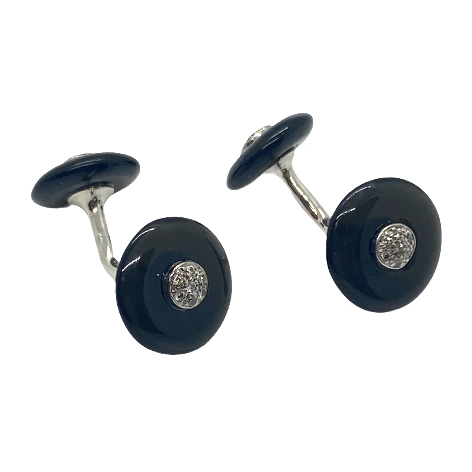 Classic Trianon Onyx Diamond Gold Cufflinks