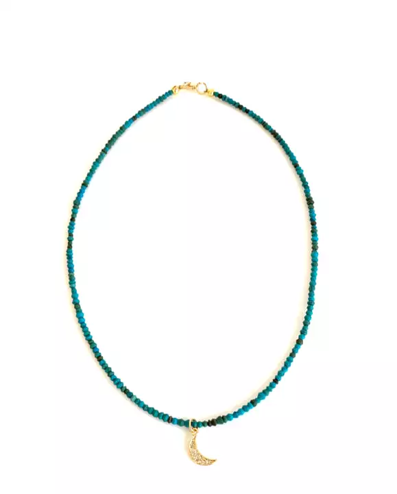 Dainty Turquoise  Necklace with Crescent Moon