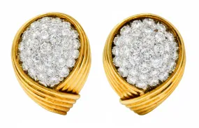 David Webb 3.50 CTW Pave Diamond 18 Karat Gold Platinum Ear-Clip Earrings