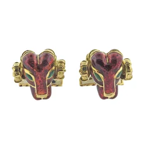 David Webb Ram's Head Enamel Gold Cufflinks