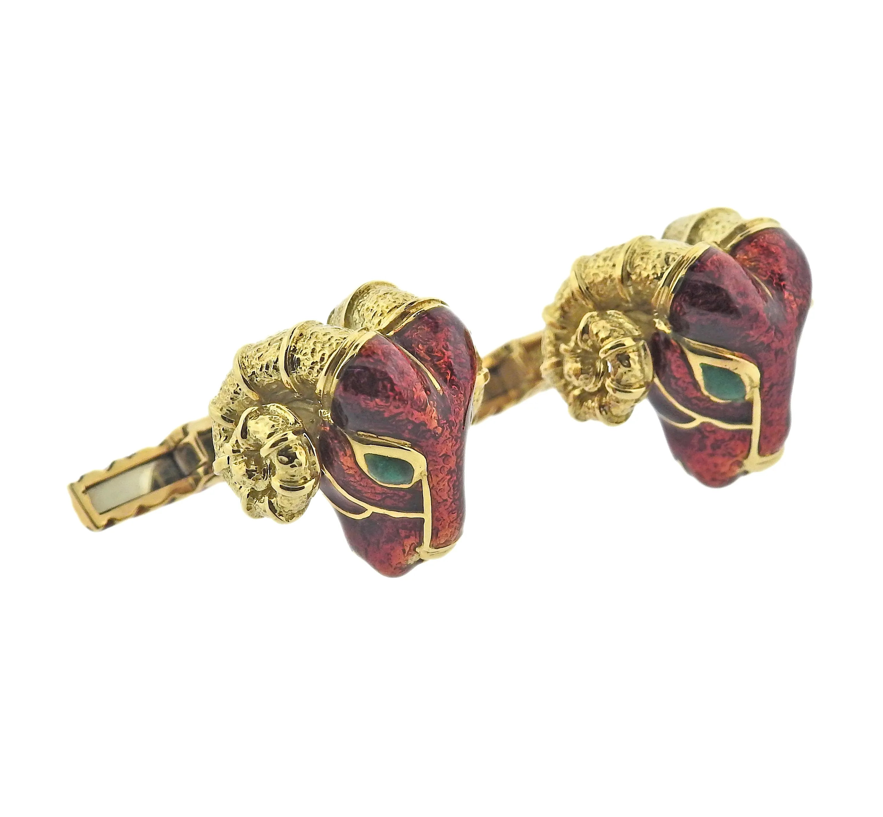 David Webb Ram's Head Enamel Gold Cufflinks