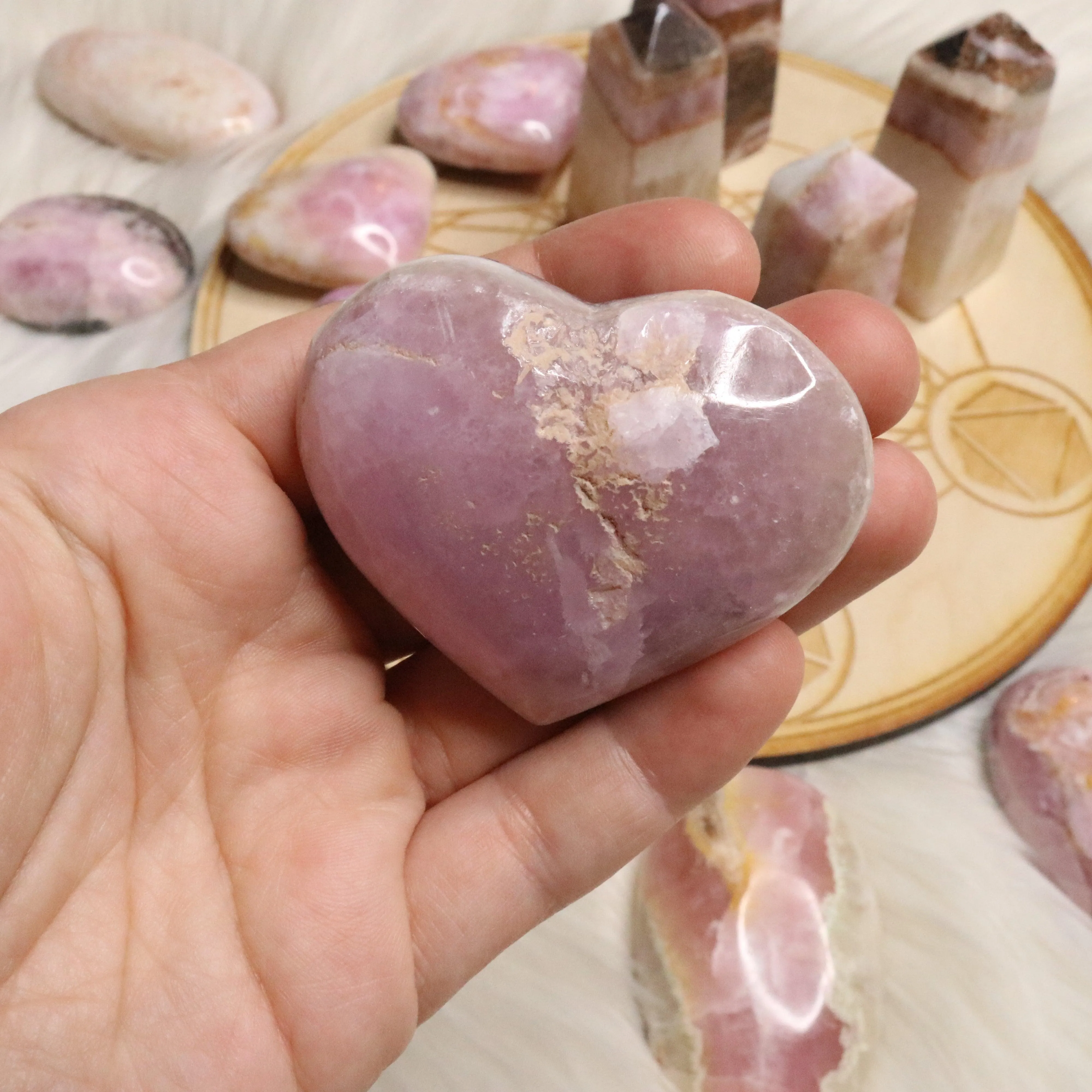 Dazzling Pink Aragonite Hearts ~ One Medium Heart Carving ~ Cobaltine Calcite