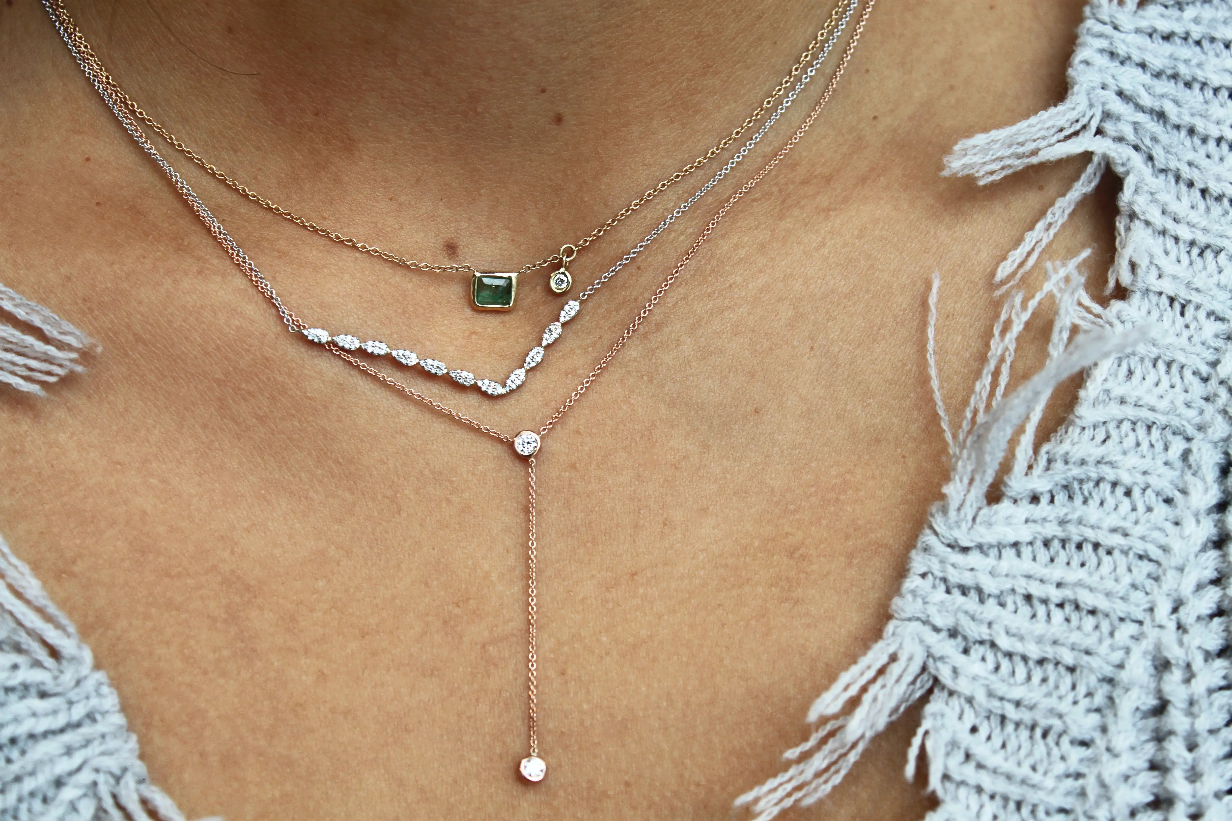 Diamond Rose Gold Lariat Necklace