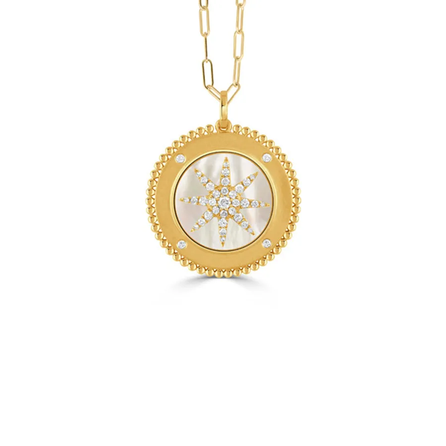 Doves by Doron Paloma 18Kt Gold Diamond & Mother of Pearl Medallion Pendant