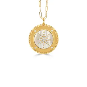 Doves by Doron Paloma 18Kt Gold Diamond & Mother of Pearl Medallion Pendant