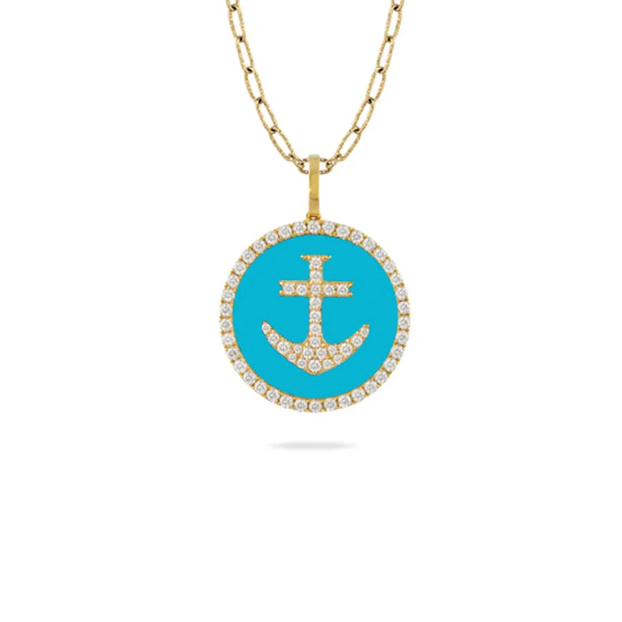 Doves by Doron Paloma 18Kt Gold Diamond & Turquoise Pendant