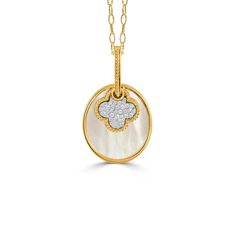 Doves by Doron Paloma 18Kt Gold Diamond & White Mother of Pearl Clover Pendant