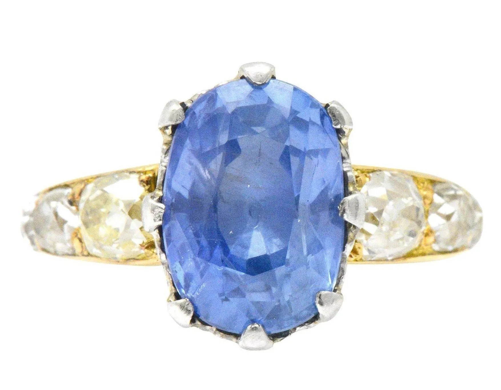 Edwardian 8.66 CTW Ceylon Sapphire Diamond Platinum 18 Karat Gold Ring