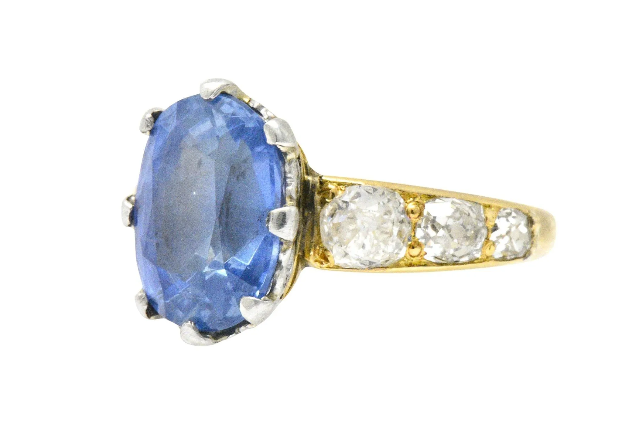 Edwardian 8.66 CTW Ceylon Sapphire Diamond Platinum 18 Karat Gold Ring