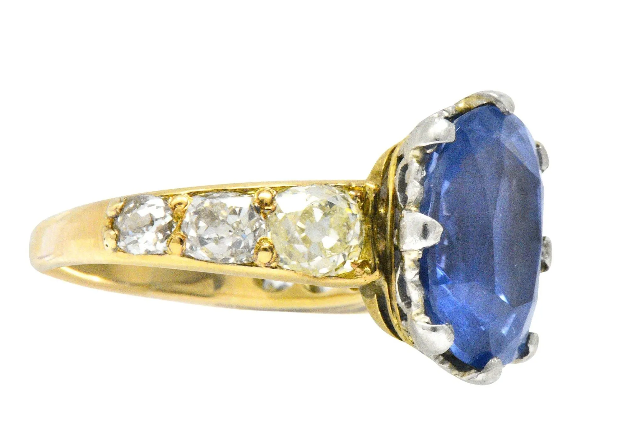 Edwardian 8.66 CTW Ceylon Sapphire Diamond Platinum 18 Karat Gold Ring