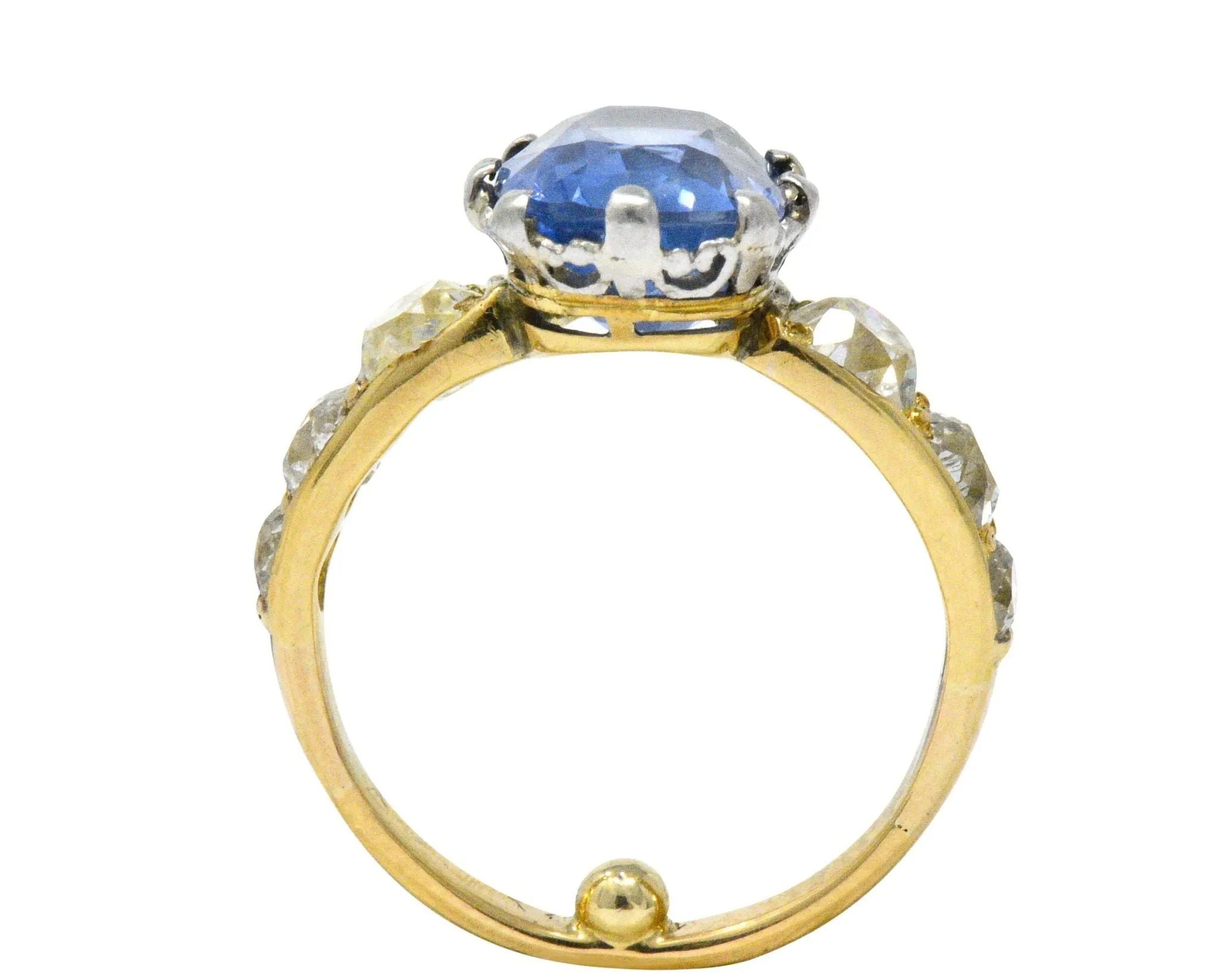 Edwardian 8.66 CTW Ceylon Sapphire Diamond Platinum 18 Karat Gold Ring